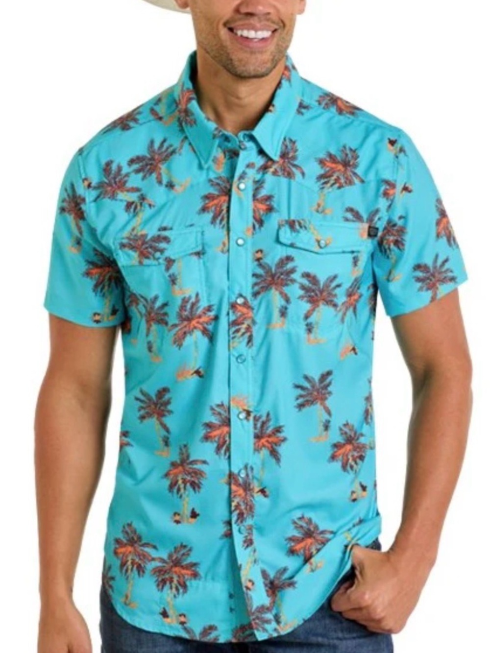 Rock & Roll - Palm Tree Men's Western Snap - SIZE - XXL